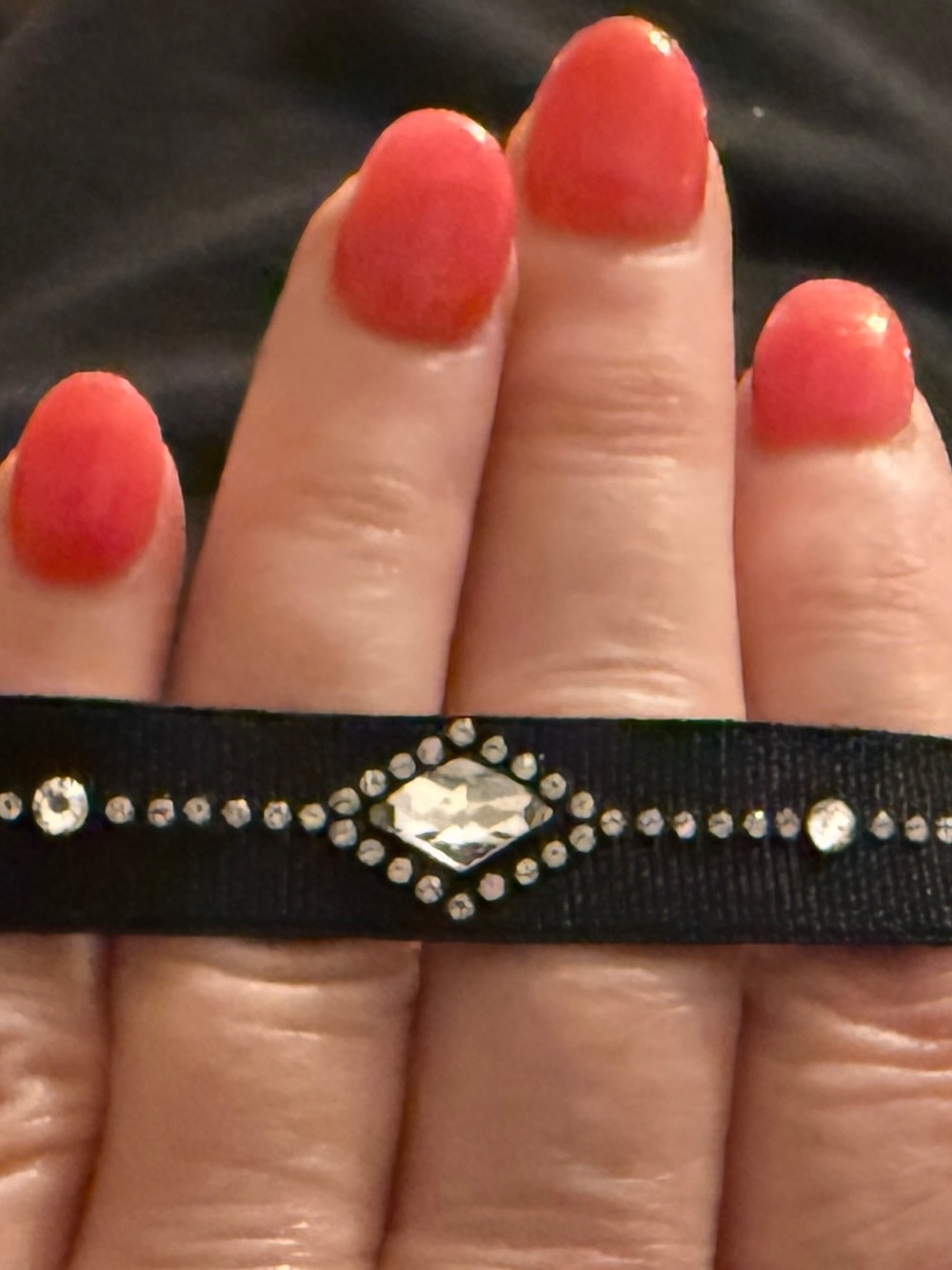 Las interchangeable from France -Black Ribbon Wrist Band with  crystals